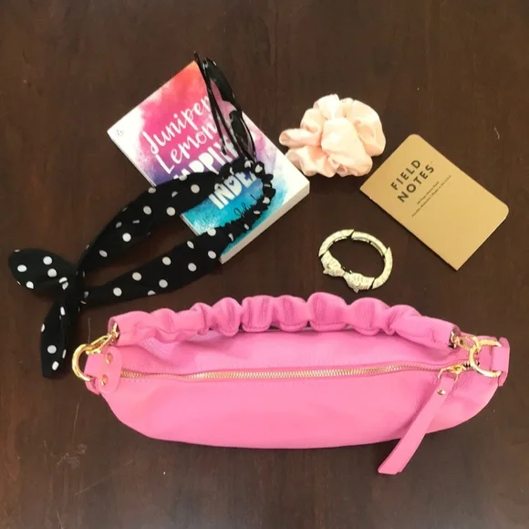 Ultra Pink Italian Leather Crescent / Sling Shoulder Bag - Picture 2 of 12